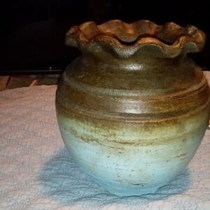 Source Unknown Rustic Brown and Blue Ceramic Vase